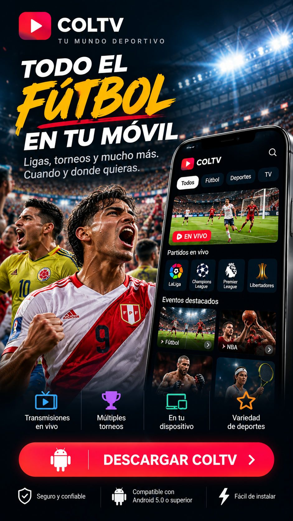 Aficionados al fútbol celebrando junto a la app COLTV