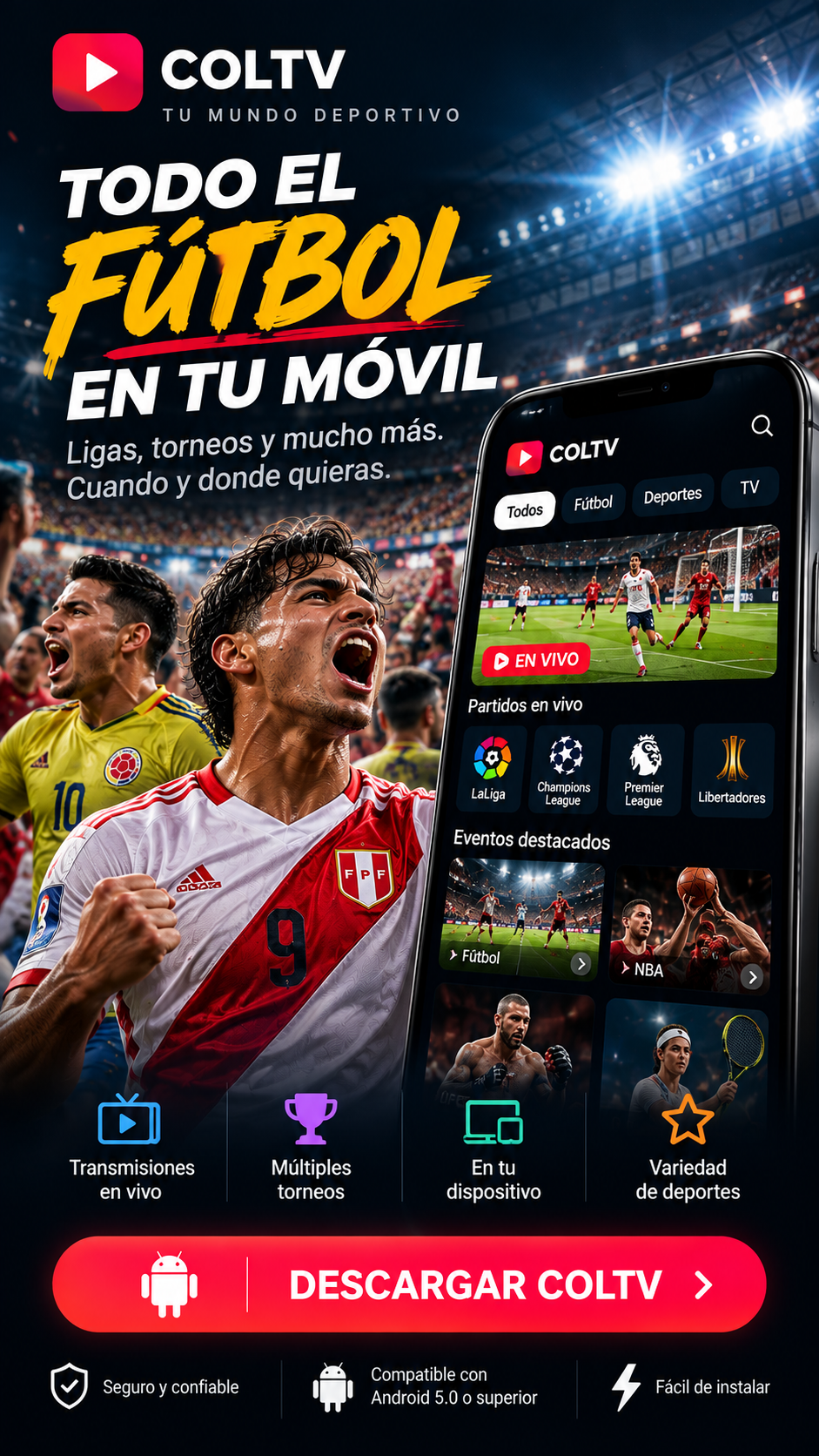 Aficionados al fútbol celebrando junto a la app COLTV